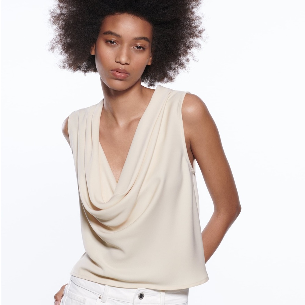 Zara Ecru Flowy Neckline Top